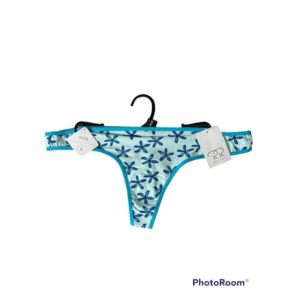 Women Large RENE ROFE Blue Thong Panty